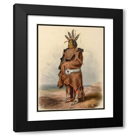 An Arrikara Indian Warrior Black Modern Wood Framed Art Print with Double Matting by Bodmer, Karl