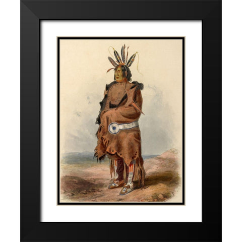 An Arrikara Indian Warrior Black Modern Wood Framed Art Print with Double Matting by Bodmer, Karl