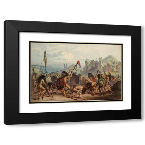 Bison dance of the Mandan indians Black Modern Wood Framed Art Print with Double Matting by Bodmer, Karl