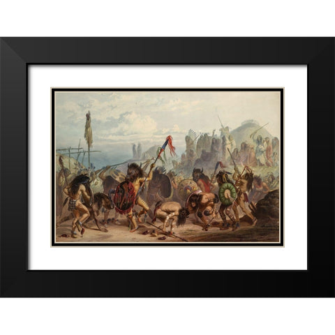 Bison dance of the Mandan indians Black Modern Wood Framed Art Print with Double Matting by Bodmer, Karl