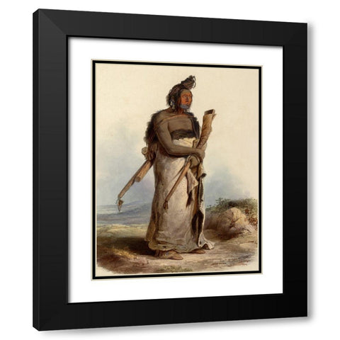 Mexkemahuastan Chief of the Bigbellies of the prarie Black Modern Wood Framed Art Print with Double Matting by Bodmer, Karl