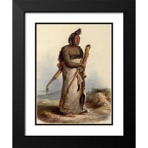 Mexkemahuastan Chief of the Bigbellies of the prarie Black Modern Wood Framed Art Print with Double Matting by Bodmer, Karl