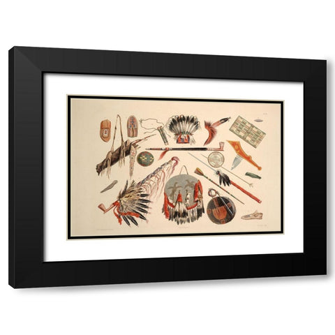 Indian utensils and arms Black Modern Wood Framed Art Print with Double Matting by Bodmer, Karl