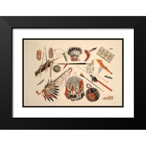 Indian utensils and arms Black Modern Wood Framed Art Print with Double Matting by Bodmer, Karl