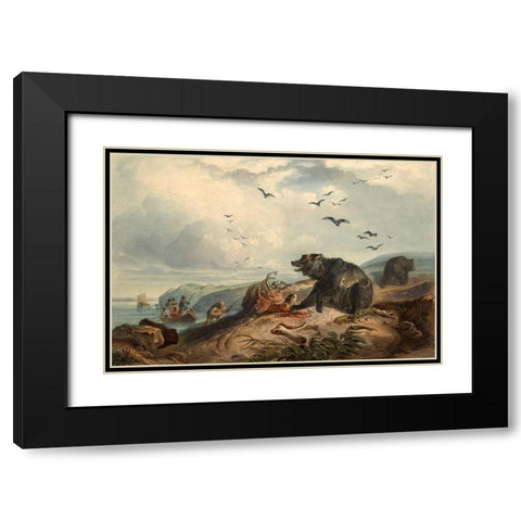 Hunting of the Grizzly Bear Black Modern Wood Framed Art Print with Double Matting by Bodmer, Karl
