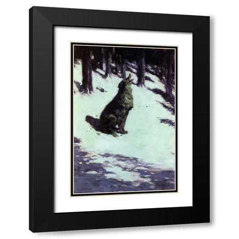 Voice Of The Hills Black Modern Wood Framed Art Print with Double Matting by Remington, Frederic
