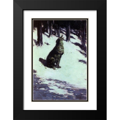 Voice Of The Hills Black Modern Wood Framed Art Print with Double Matting by Remington, Frederic