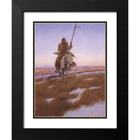 A Cree Indian Black Modern Wood Framed Art Print with Double Matting by Russell, Charles Marion