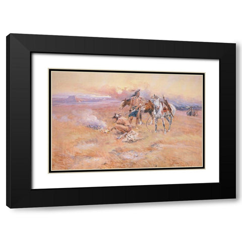 Blackfeet Burning Crow Buffalo Range Black Modern Wood Framed Art Print with Double Matting by Russell, Charles Marion