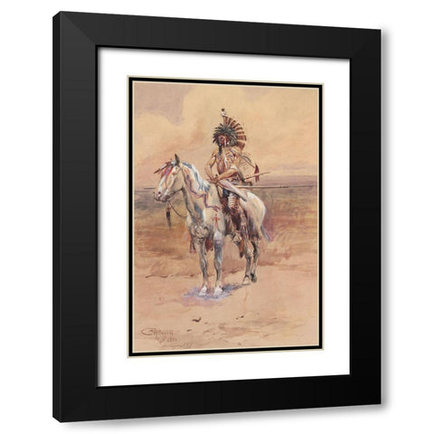 Mandan Warrior Black Modern Wood Framed Art Print with Double Matting by Russell, Charles Marion