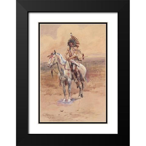 Mandan Warrior Black Modern Wood Framed Art Print with Double Matting by Russell, Charles Marion