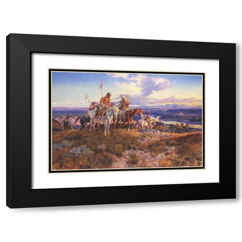 Wagons Black Modern Wood Framed Art Print with Double Matting by Russell, Charles Marion