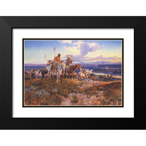 Wagons Black Modern Wood Framed Art Print with Double Matting by Russell, Charles Marion