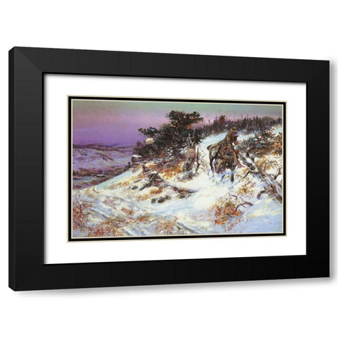 Wolf and Beaver Black Modern Wood Framed Art Print with Double Matting by Russell, Charles Marion