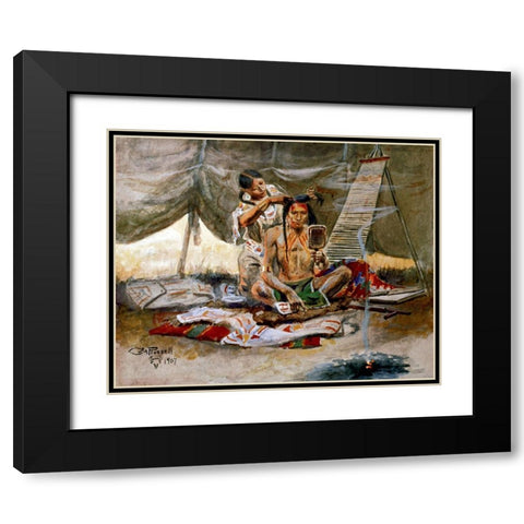 The Beauty Parlor 1907 Black Modern Wood Framed Art Print with Double Matting by Russell, Charles Marion