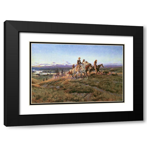 Men of the Open Range Black Modern Wood Framed Art Print with Double Matting by Russell, Charles Marion