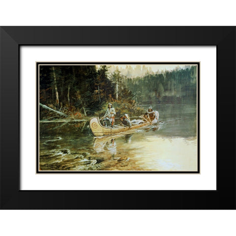 On The Flathead Black Modern Wood Framed Art Print with Double Matting by Russell, Charles Marion