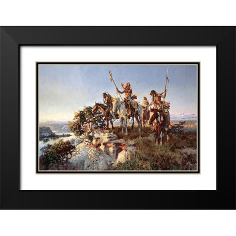 Fireboat Black Modern Wood Framed Art Print with Double Matting by Russell, Charles Marion