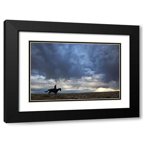 Plains Rider Black Modern Wood Framed Art Print with Double Matting by The Yellowstone Collection