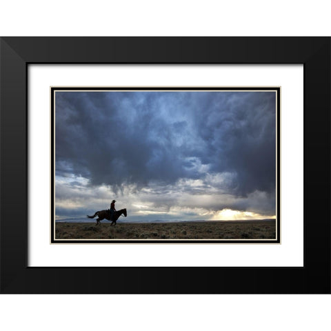 Plains Rider Black Modern Wood Framed Art Print with Double Matting by The Yellowstone Collection