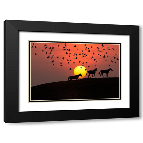 Sunset Stroll Black Modern Wood Framed Art Print with Double Matting by The Yellowstone Collection