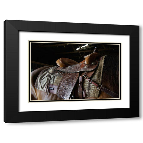 Western saddle Black Modern Wood Framed Art Print with Double Matting by The Yellowstone Collection