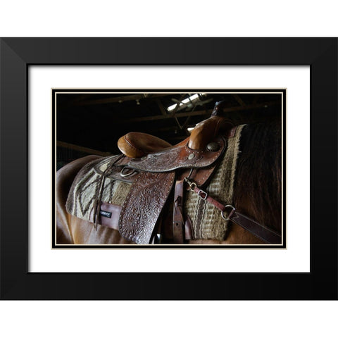 Western saddle Black Modern Wood Framed Art Print with Double Matting by The Yellowstone Collection