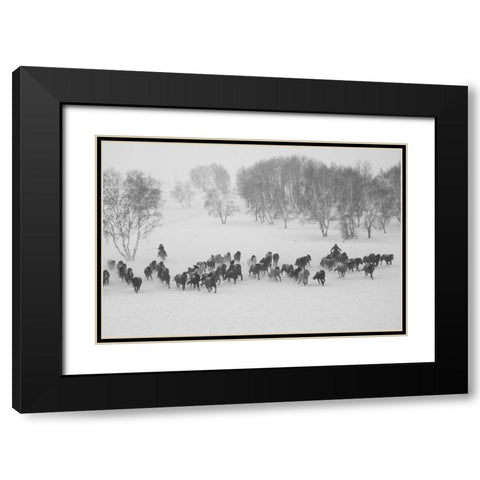 Winter Round Up Black Modern Wood Framed Art Print with Double Matting by The Yellowstone Collection