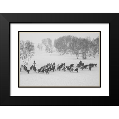 Winter Round Up Black Modern Wood Framed Art Print with Double Matting by The Yellowstone Collection