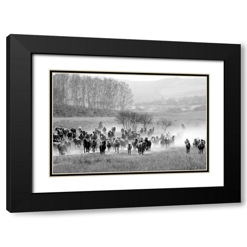 Bringing in the Horse Herd Black Modern Wood Framed Art Print with Double Matting by The Yellowstone Collection