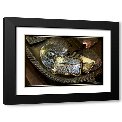 Cowboy Buckles Black Modern Wood Framed Art Print with Double Matting by The Yellowstone Collection