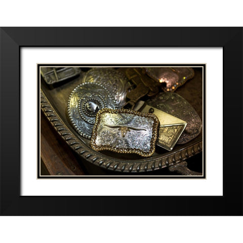 Cowboy Buckles Black Modern Wood Framed Art Print with Double Matting by The Yellowstone Collection