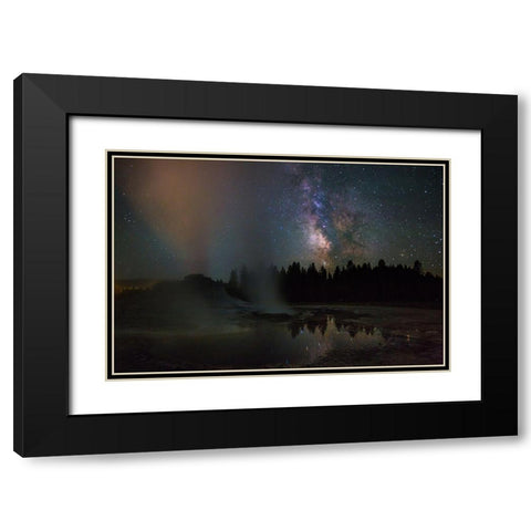 Castle Geyser and Milky Way, Yellowstone National Park Black Modern Wood Framed Art Print with Double Matting by The Yellowstone Collection