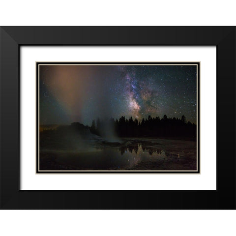Castle Geyser and Milky Way, Yellowstone National Park Black Modern Wood Framed Art Print with Double Matting by The Yellowstone Collection