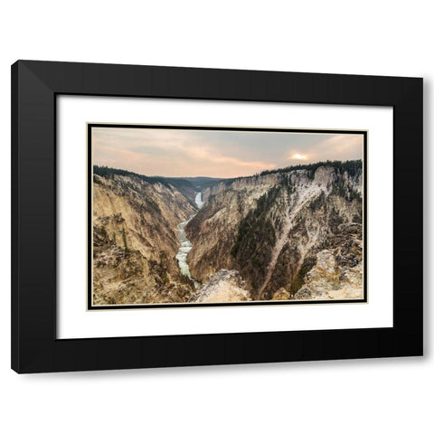 Cloudy sunset from Artist Point, Yellowstone National Park Black Modern Wood Framed Art Print with Double Matting by The Yellowstone Collection