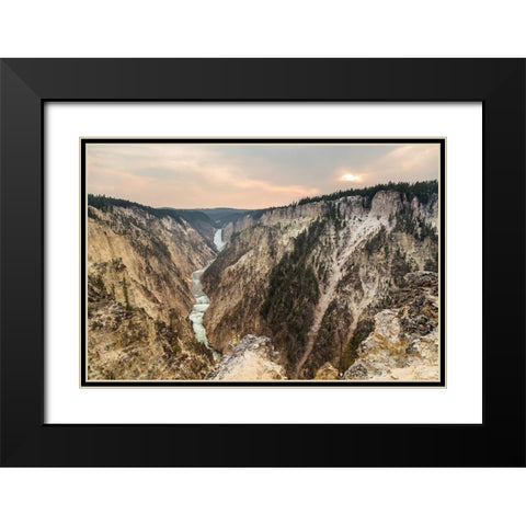 Cloudy sunset from Artist Point, Yellowstone National Park Black Modern Wood Framed Art Print with Double Matting by The Yellowstone Collection