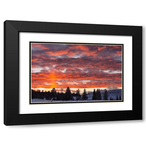 Winter Sunset in Lamar Valley, Yellowstone National Park Black Modern Wood Framed Art Print with Double Matting by The Yellowstone Collection