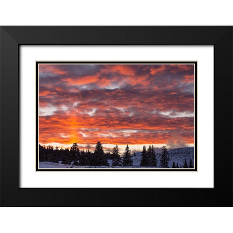 Winter Sunset in Lamar Valley, Yellowstone National Park Black Modern Wood Framed Art Print with Double Matting by The Yellowstone Collection