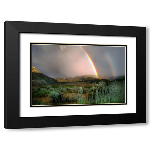 Double Rainbow from Lower Mammoth, Yellowstone National Park Black Modern Wood Framed Art Print with Double Matting by The Yellowstone Collection