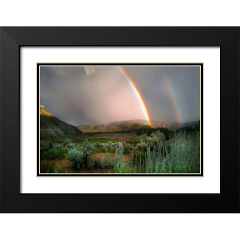 Double Rainbow from Lower Mammoth, Yellowstone National Park Black Modern Wood Framed Art Print with Double Matting by The Yellowstone Collection