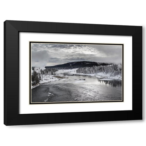 Early Winter, Yellowstone River, Yellowstone National Park Black Modern Wood Framed Art Print with Double Matting by The Yellowstone Collection