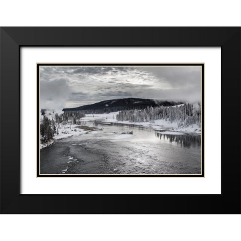 Early Winter, Yellowstone River, Yellowstone National Park Black Modern Wood Framed Art Print with Double Matting by The Yellowstone Collection