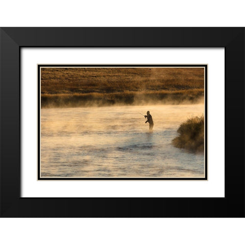Fall Fishing on the Madison River at Sunrise, Yellowstone National Park Black Modern Wood Framed Art Print with Double Matting by Frank, Jacob W.