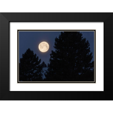 Full Moon sets Over Sepulcher Mountain, Yellowstone National Park Black Modern Wood Framed Art Print with Double Matting by The Yellowstone Collection