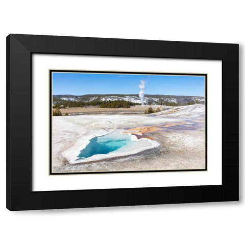 Heart Spring with a Castle Geyser Eruption, Yellowstone National Park Black Modern Wood Framed Art Print with Double Matting by Frank, Jacob W.