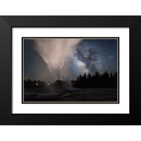 Milky Way over Castle Geyser, Yellowstone National Park Black Modern Wood Framed Art Print with Double Matting by The Yellowstone Collection
