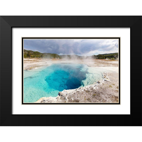 Sapphire Pool Steaming, Yellowstone National Park Black Modern Wood Framed Art Print with Double Matting by The Yellowstone Collection