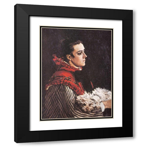 Camille with a little dog 1866 Black Modern Wood Framed Art Print with Double Matting by Monet, Claude