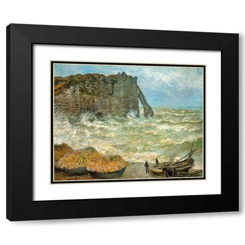 Etretat-rough sea 1883 Black Modern Wood Framed Art Print with Double Matting by Monet, Claude