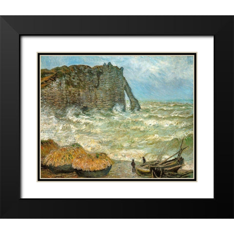 Etretat-rough sea 1883 Black Modern Wood Framed Art Print with Double Matting by Monet, Claude